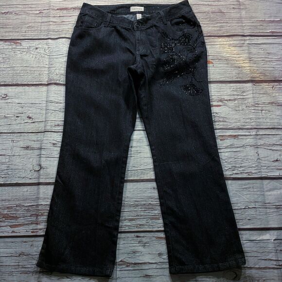 Venezia Lane Bryant Womens Jeans size 16 x31"in Black Embellished Cotton Stretch - Picture 2 of 10